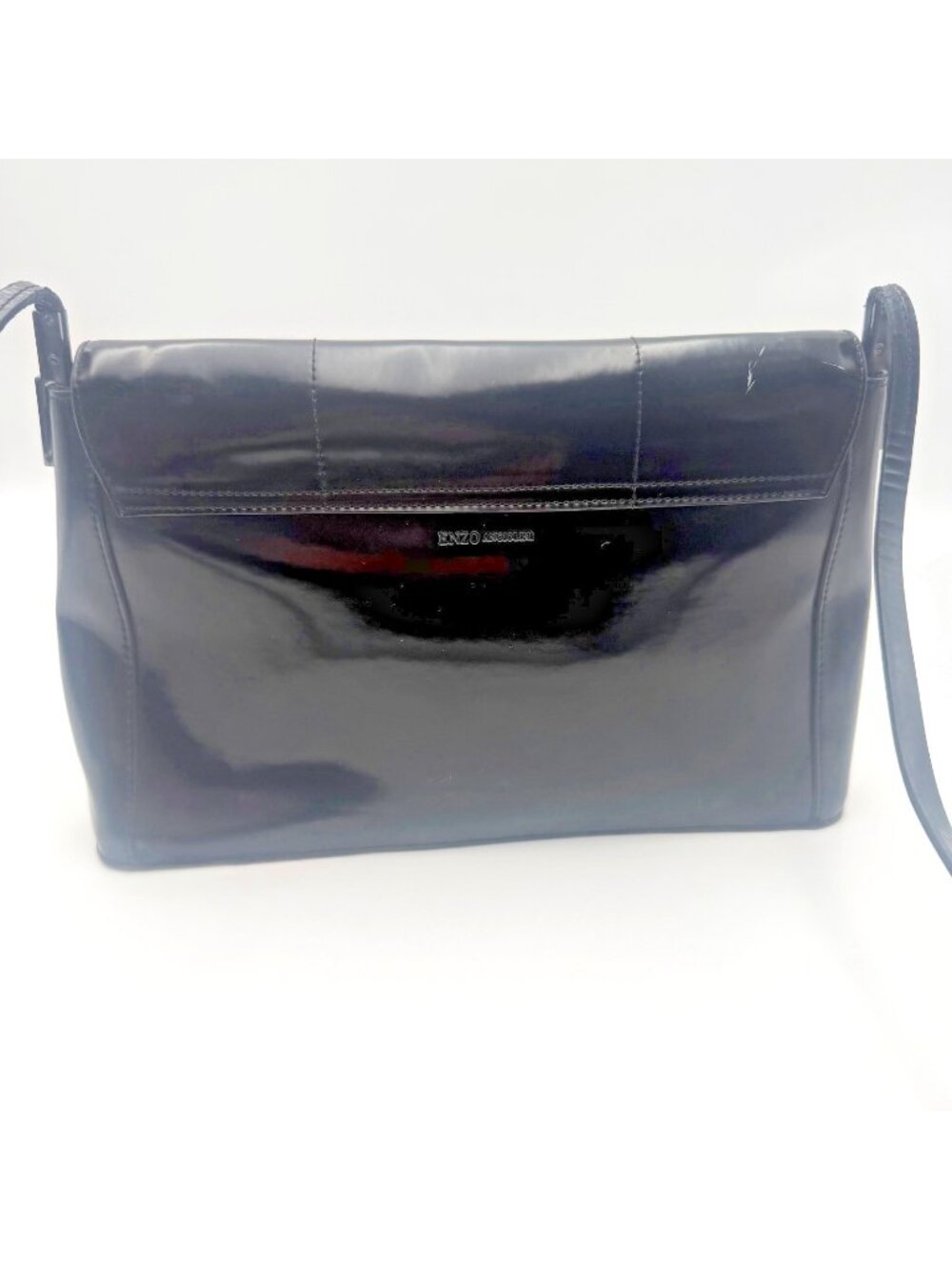 Enzo Angiolini Black Patent Leather Crossbody Shoulder Bag Flap Closure